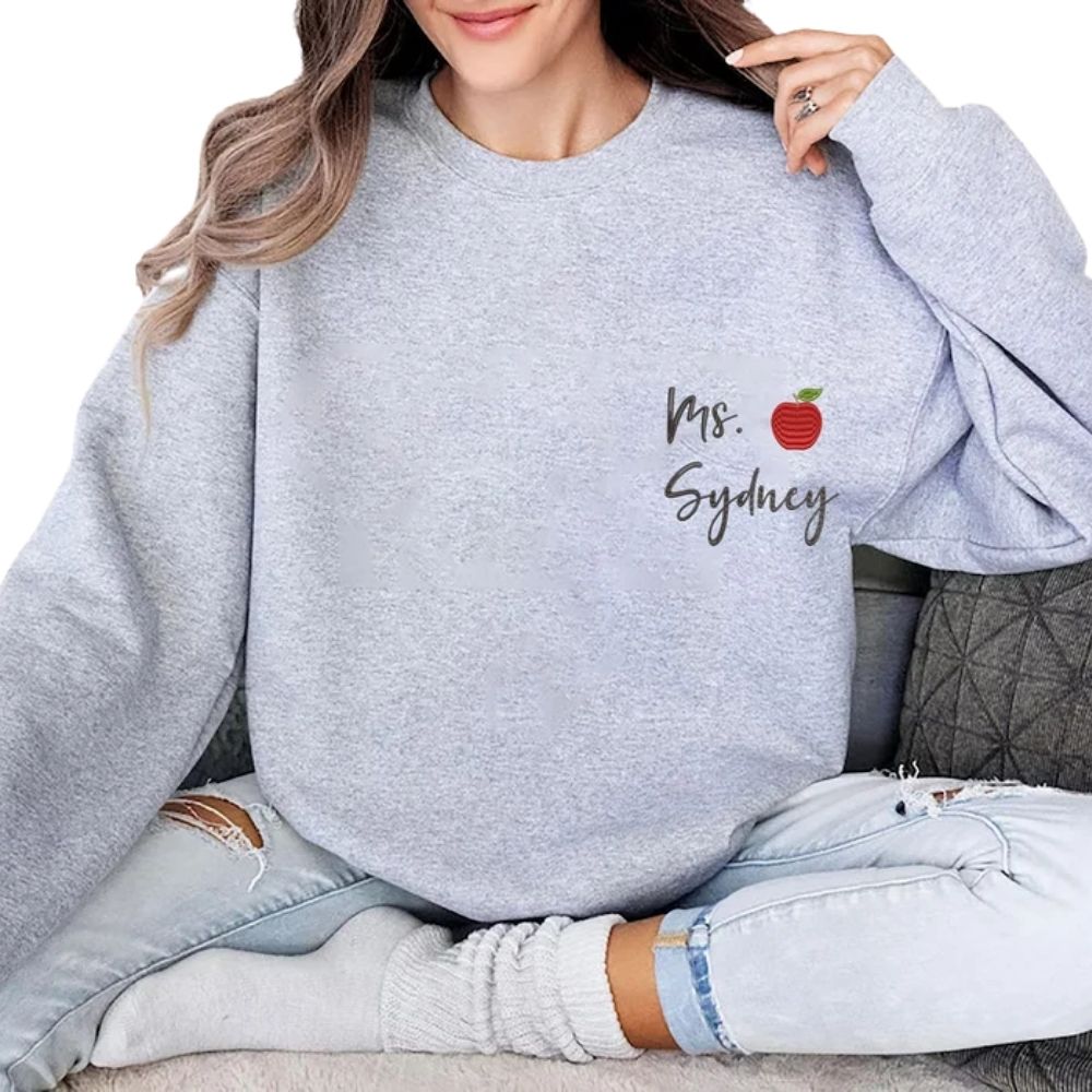Custom Embroidered  Mrs Apple Teacher Sweatshirts, Custom Teacher Sweatshirt 2D0124
