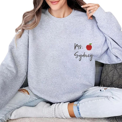 Custom Embroidered  Mrs Apple Teacher Sweatshirts, Custom Teacher Sweatshirt 2D0124