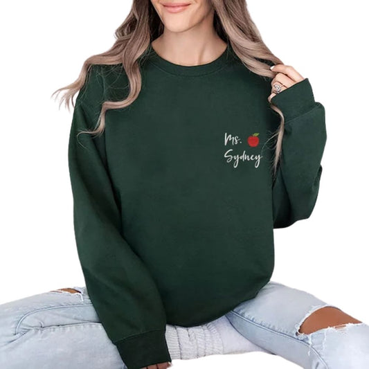 Custom Embroidered  Mrs Apple Teacher Sweatshirts, Custom Teacher Sweatshirt 2D0124