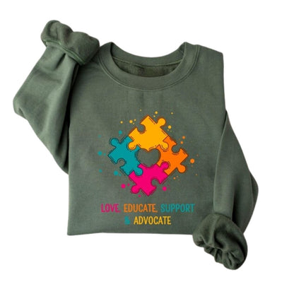 Love Educate Support Advocate Autism Sweatshirts For Teachers, Autism Awareness Teacher Sweatshirts 2D0132