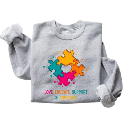 Love Educate Support Advocate Autism Sweatshirts For Teachers, Autism Awareness Teacher Sweatshirts 2D0132