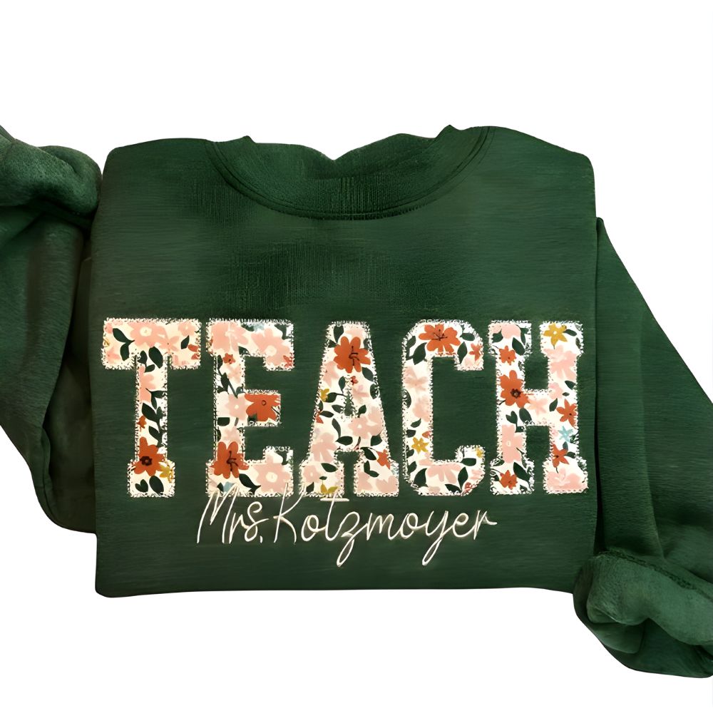 Custom Mrs Floral Embroidered Teach Sweatshirt, Custom Embroidered Teacher Sweatshirt 2D0141