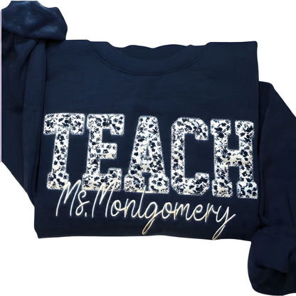 Custom Mrs Floral Embroidered Teach Sweatshirt, Custom Embroidered Teacher Sweatshirt 2D0141