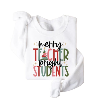 Merry and Bright Teacher Sweatshirt For Women, Christmas Sweatshirts For Teachers 2D0143