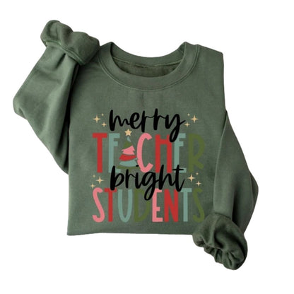 Merry and Bright Teacher Sweatshirt For Women, Christmas Sweatshirts For Teachers 2D0143