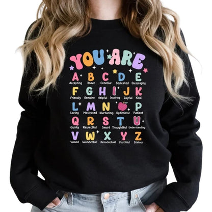 Women's Teacher Alphabet Sweatshirt, Teacher Appreciation Sweatshirts 2D0145