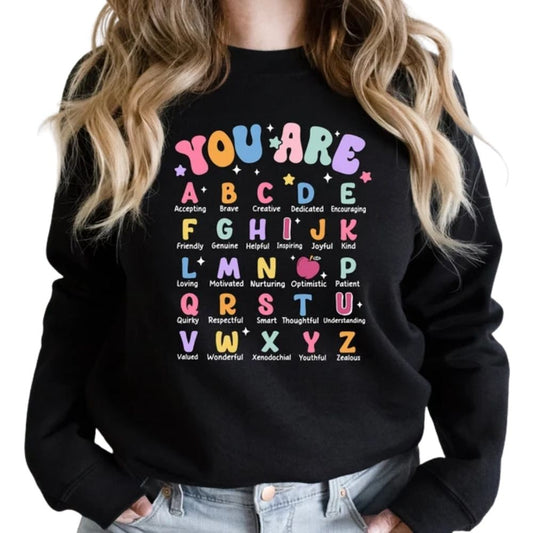 Women's Teacher Alphabet Sweatshirt, Teacher Appreciation Sweatshirts 2D0145