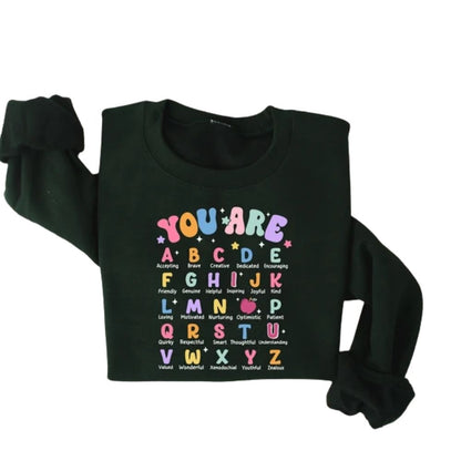 Women's Teacher Alphabet Sweatshirt, Teacher Appreciation Sweatshirts 2D0145