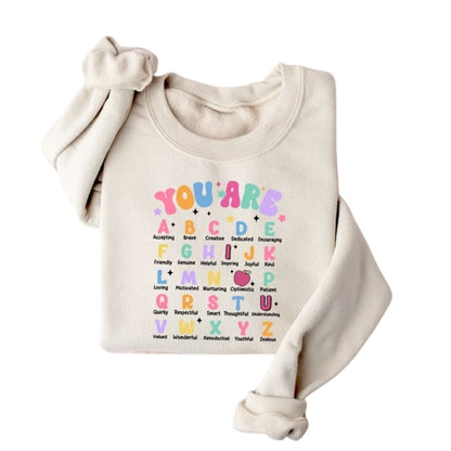 Women's Teacher Alphabet Sweatshirt, Teacher Appreciation Sweatshirts 2D0145
