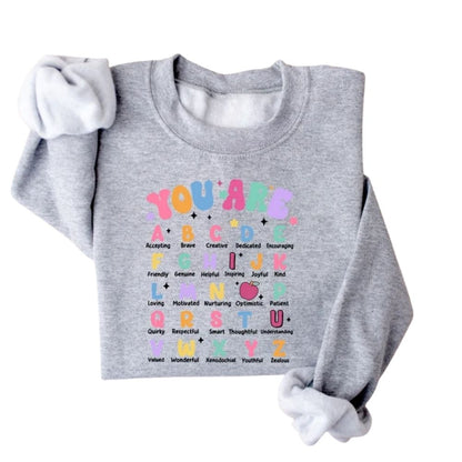Women's Teacher Alphabet Sweatshirt, Teacher Appreciation Sweatshirts 2D0145