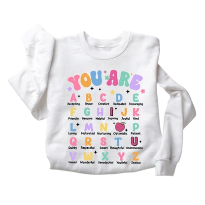 Women's Teacher Alphabet Sweatshirt, Teacher Appreciation Sweatshirts 2D0145
