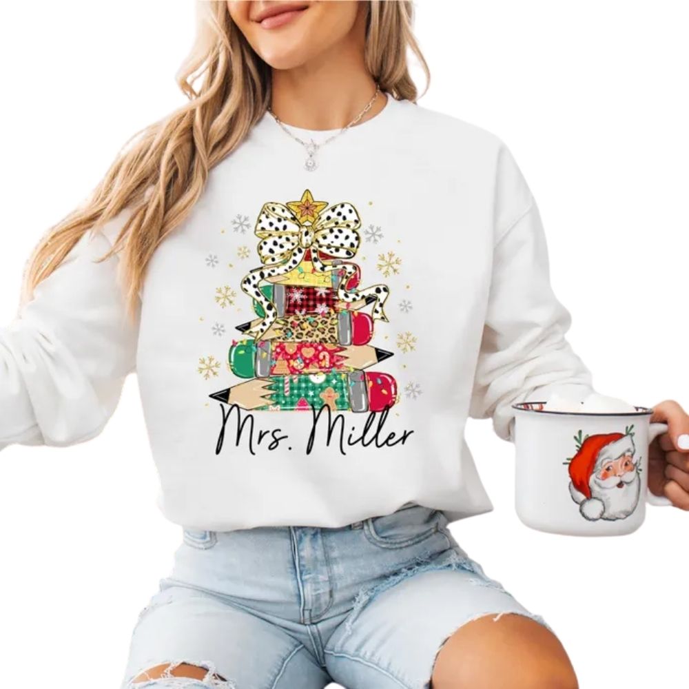 Custom Mrs Christmas Teacher Sweatshirt, Custom Christmas Sweatshirts For Teachers 2D0147