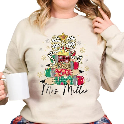 Custom Mrs Christmas Teacher Sweatshirt, Custom Christmas Sweatshirts For Teachers 2D0147
