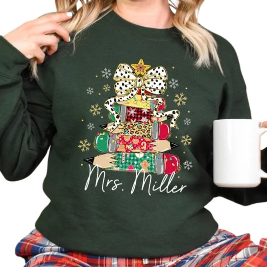Custom Mrs Christmas Teacher Sweatshirt, Custom Christmas Sweatshirts For Teachers 2D0147