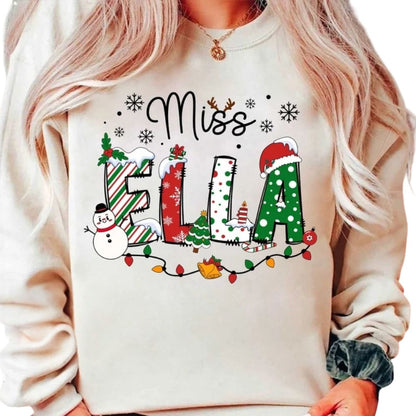 Custom Name Teacher Christmas Sweatshirt For Women, Custom Teacher Christmas Sweatshirts 2D0148