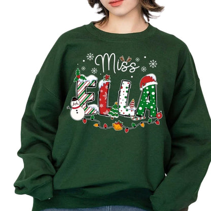 Custom Name Teacher Christmas Sweatshirt For Women, Custom Teacher Christmas Sweatshirts 2D0148