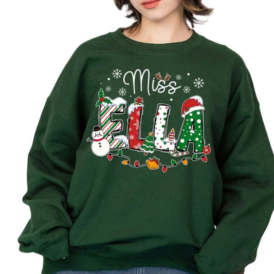 Custom Name Teacher Christmas Sweatshirt For Women, Custom Teacher Christmas Sweatshirts 2D0148