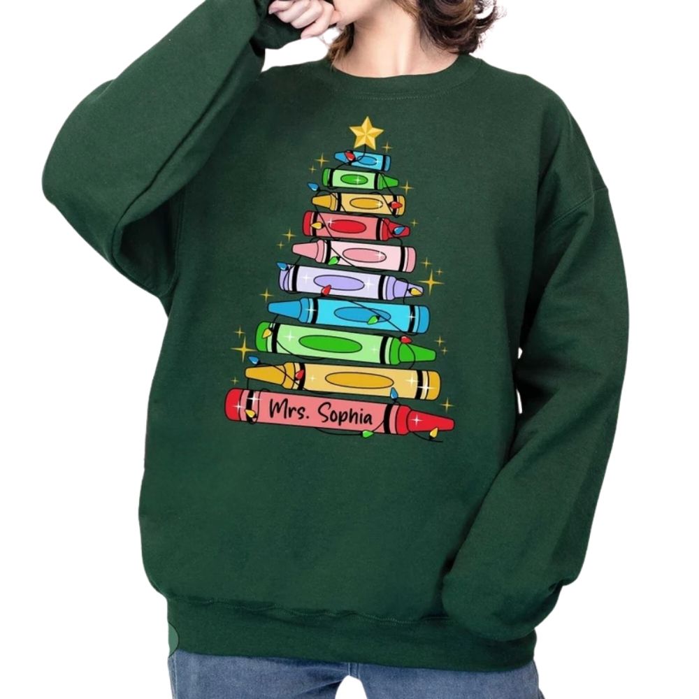 Custom Women's Black Christmas Teacher Sweatshirt, Custom Christmas Sweatshirts For Teachers 2D0152