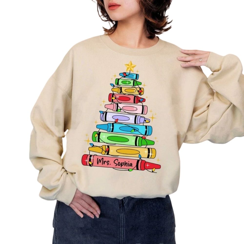 Custom Women's Black Christmas Teacher Sweatshirt, Custom Christmas Sweatshirts For Teachers 2D0152