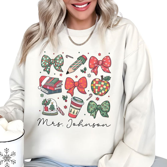 Custom Cute Christmas Teacher Sweatshirts Womens, Custom Christmas Sweatshirts For Teachers 2D0168