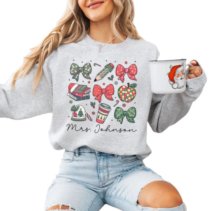 Custom Cute Christmas Teacher Sweatshirts Womens, Custom Christmas Sweatshirts For Teachers 2D0168