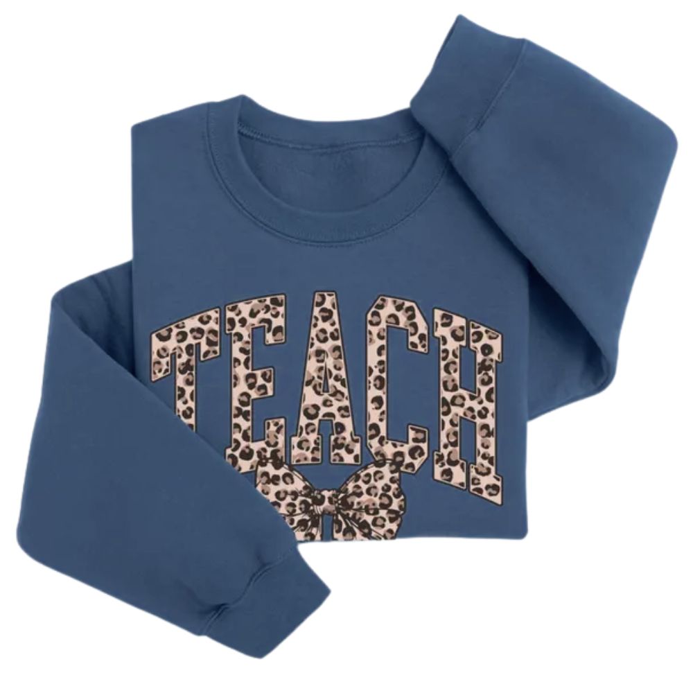 Women's Leopard Teacher Sweatshirt, Leopard Print Teacher Sweatshirt 2D0170