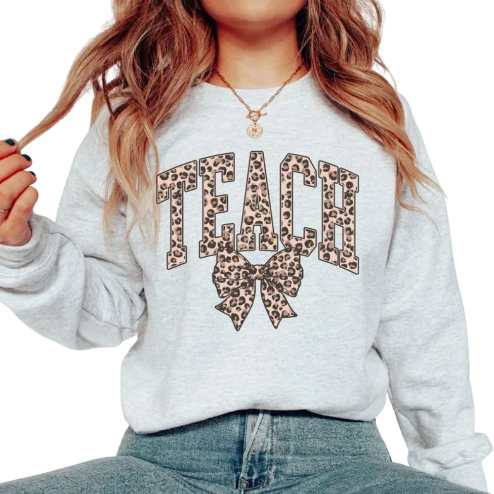 Women's Leopard Teacher Sweatshirt, Leopard Print Teacher Sweatshirt 2D0170