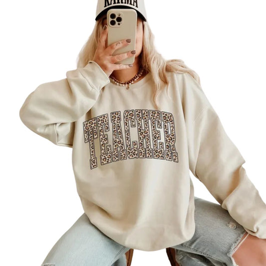 Leopard Teacher Sweatshirt For Women, Animal Print Teacher Sweatshirt 2D0171