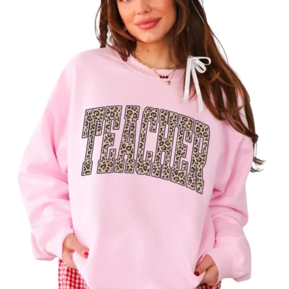 Leopard Teacher Sweatshirt For Women, Animal Print Teacher Sweatshirt 2D0171