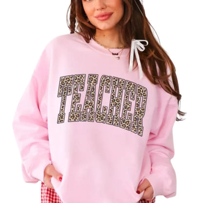 Leopard Teacher Sweatshirt For Women, Animal Print Teacher Sweatshirt 2D0171