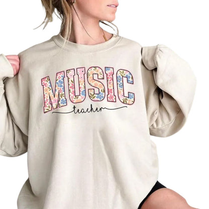 Floral Music Teacher Sweatshirt Womens, Music Teacher Sweatshirt 2D0174