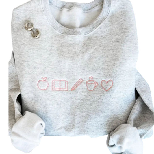 Embroidered Teacher Life Icon Sweatshirt Womens, Embroidered Teacher Sweatshirt 2D0178