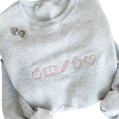 Embroidered Teacher Life Icon Sweatshirt Womens, Embroidered Teacher Sweatshirt 2D0178