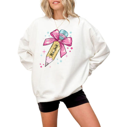 Custom Pencil Bow Teacher Sweatshirt For Women, Custom Teacher Sweatshirt 2D0181