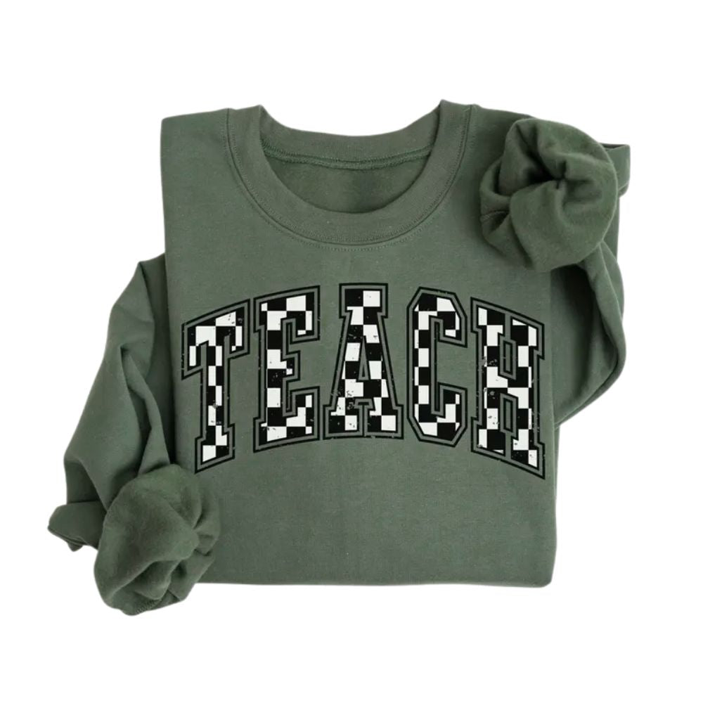 Womens Checkered Teacher Sweatshirt, Teacher Sweatshirt 2D0187