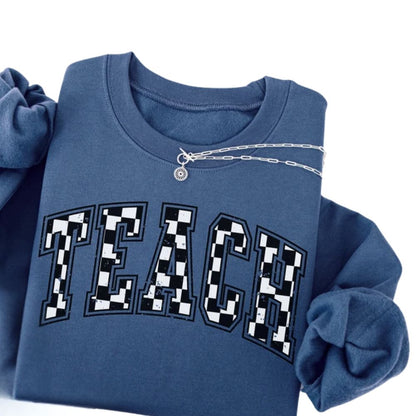 Womens Checkered Teacher Sweatshirt, Teacher Sweatshirt 2D0187