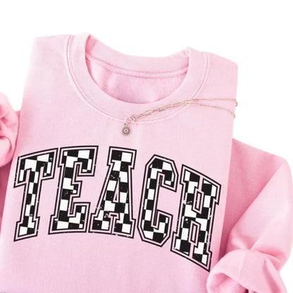 Womens Checkered Teacher Sweatshirt, Teacher Sweatshirt 2D0187