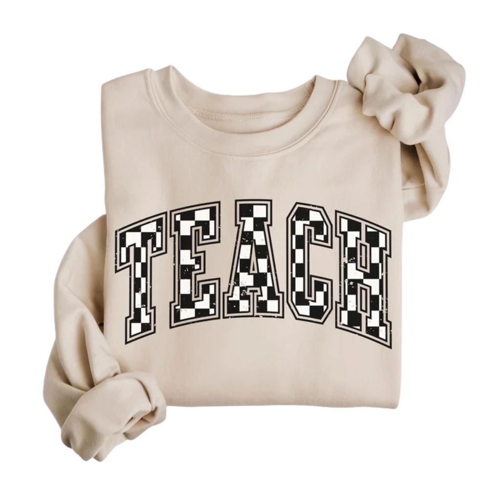 Womens Checkered Teacher Sweatshirt, Teacher Sweatshirt 2D0187