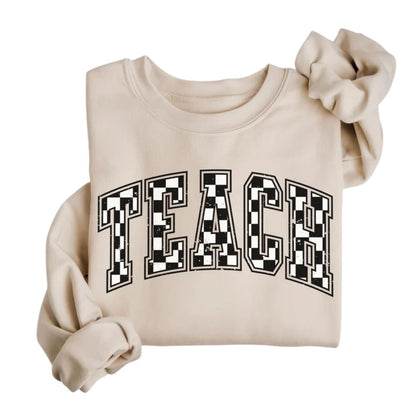 Womens Checkered Teacher Sweatshirt, Teacher Sweatshirt 2D0187