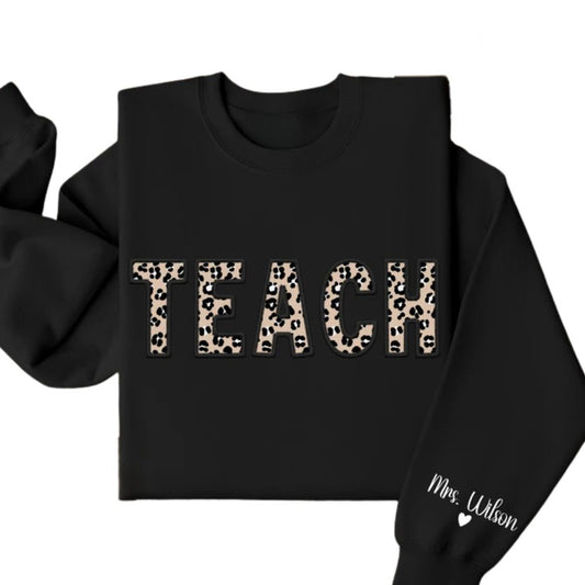 Custom Leopard Teacher Sweatshirt For Women, Custom Animal Print Teacher Sweatshirt 2D0190