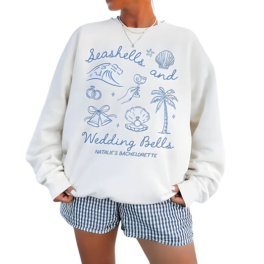Custom Seashells And Wedding Bells Bachelorette Sweatshirts, Custom Beach Bachelorette Sweatshirts 2D0204