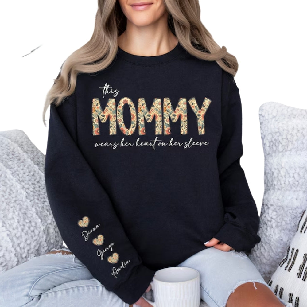 This Grandma Wears Her Heart on Her Sleeve Custom Grandma Sweatshirt, Custom Mother Day Sweatshirt For Grandma 2D0221