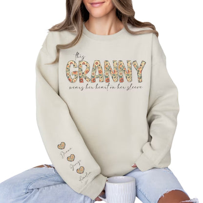 This Grandma Wears Her Heart on Her Sleeve Custom Grandma Sweatshirt, Custom Mother Day Sweatshirt For Grandma 2D0221