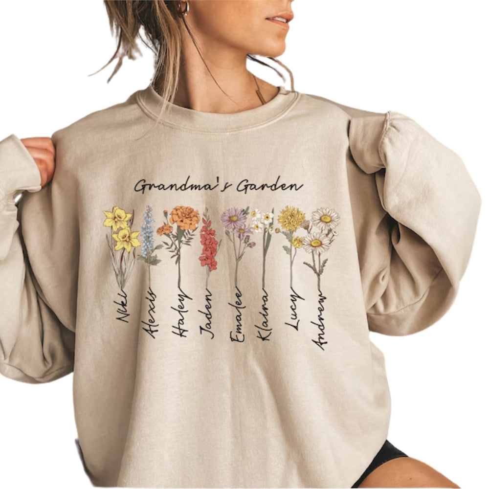 Custom Grandma's Garden Sweatshirt, Custom Birth Month Flower Grandma Sweatshirt 2D0223