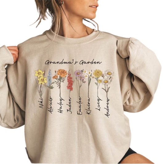 Custom Grandma's Garden Sweatshirt, Custom Birth Month Flower Grandma Sweatshirt 2D0223