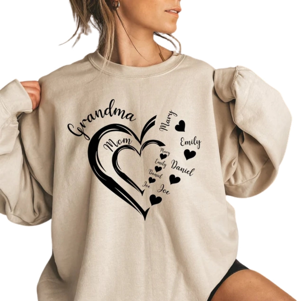 Custom Grandma Heart with Kid Names Sweatshirt, Custom Grandma Mom Sweatshirt 2D0229