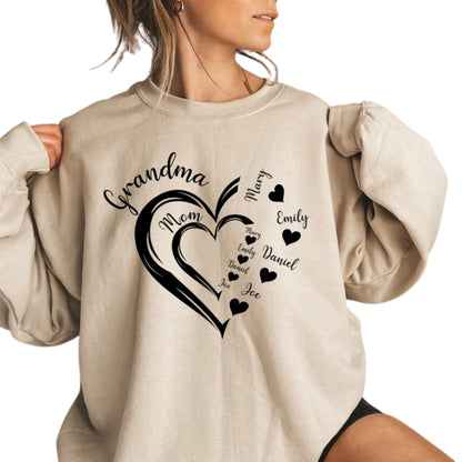 Custom Grandma Heart with Kid Names Sweatshirt, Custom Grandma Mom Sweatshirt 2D0229