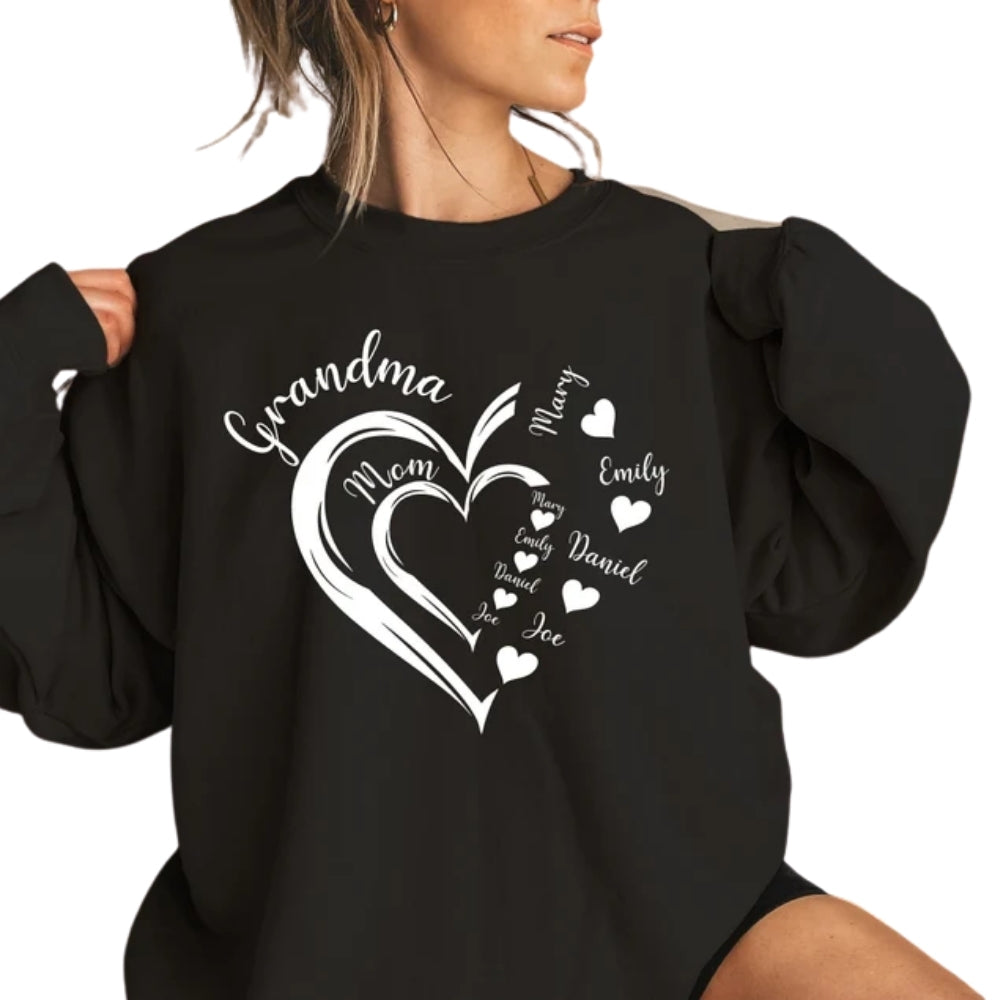 Custom Grandma Heart with Kid Names Sweatshirt, Custom Grandma Mom Sweatshirt 2D0229