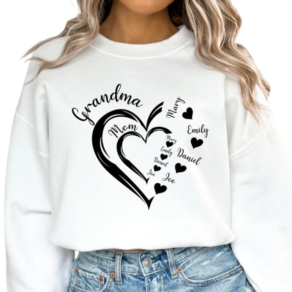 Custom Grandma Heart with Kid Names Sweatshirt, Custom Grandma Mom Sweatshirt 2D0229