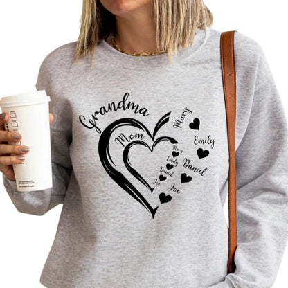 Custom Grandma Heart with Kid Names Sweatshirt, Custom Grandma Mom Sweatshirt 2D0229
